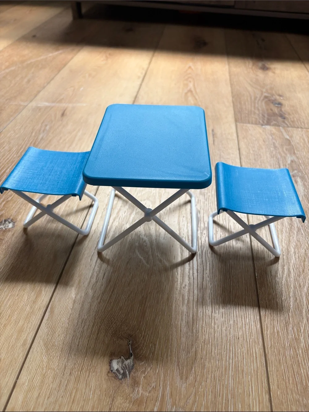 Vintage 1989 Barbie Dream House Blue Folding Camping Chairs and Table Arco